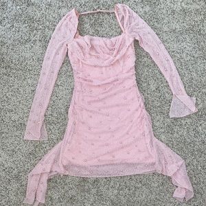 TIVOLI
Long Sleeve Embellished Cowl Neck Mini Dress in Blush